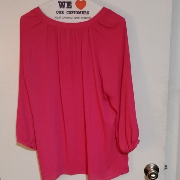 Hot Pink V-Neck Flutter Sleeve Blouse - Picture 3 of 6